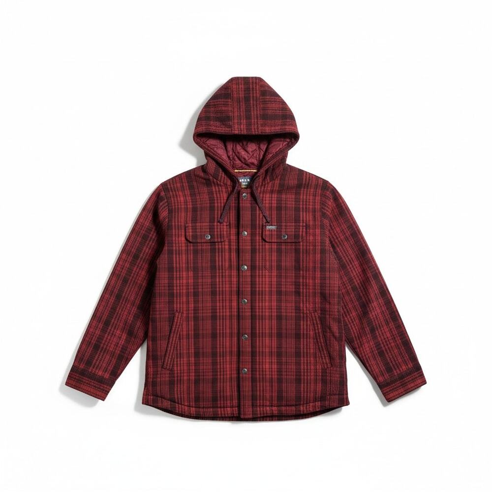 Ariat Rebar M Red Plaid Shacket Flannel Hoodie Jacket Utility Western Casual